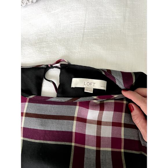 LOFT Women's Petit Mini Dress Short Sleeves Size 00P Plaid - Picture 4 of 10